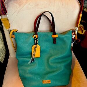 Consuela Teal Leather Tote Bag